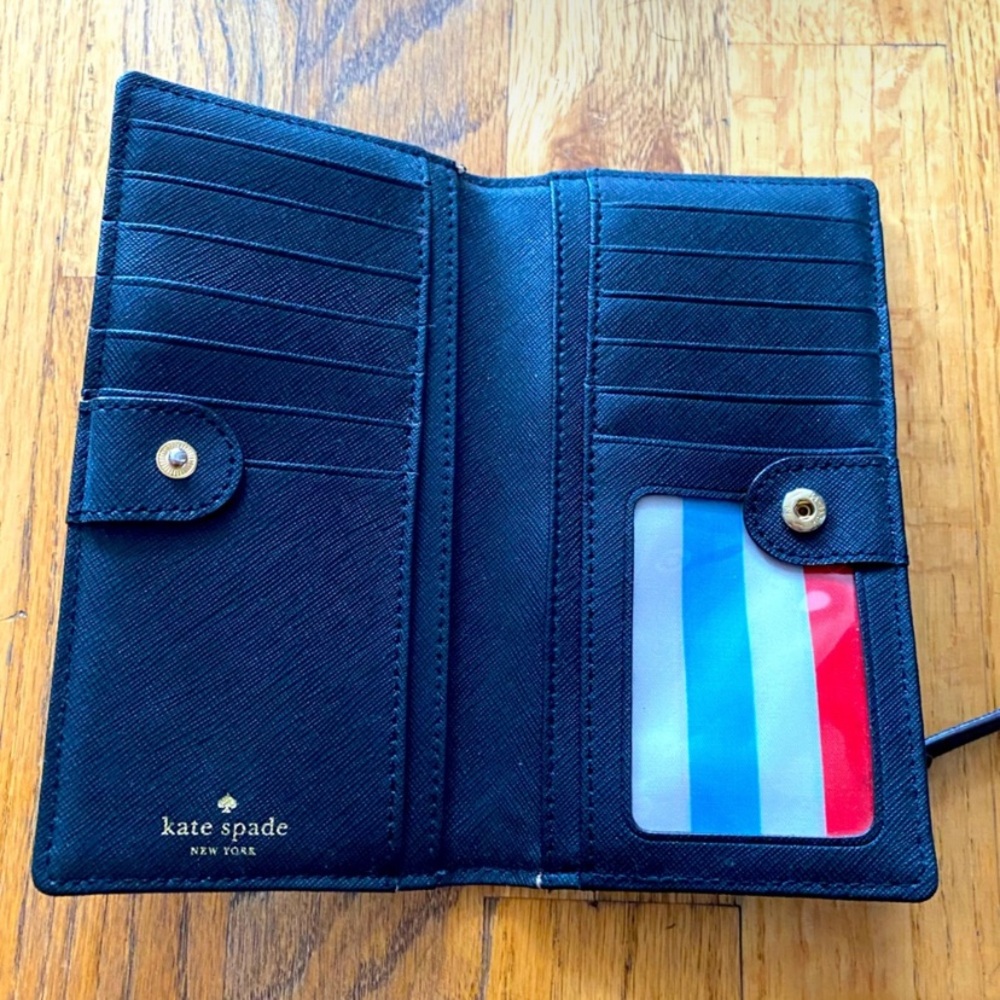 Kate Spade Wallet Bi Fold Card Holder Snap Closure Zip Change Purse Black